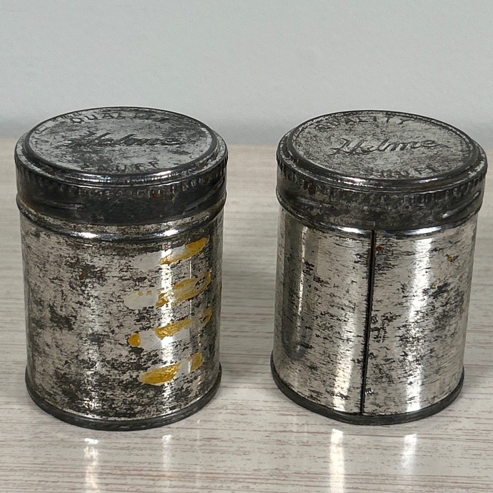 Vintage Helme Snuff Cans Tins Metal Tobacco Containers Distressed Patina TWO